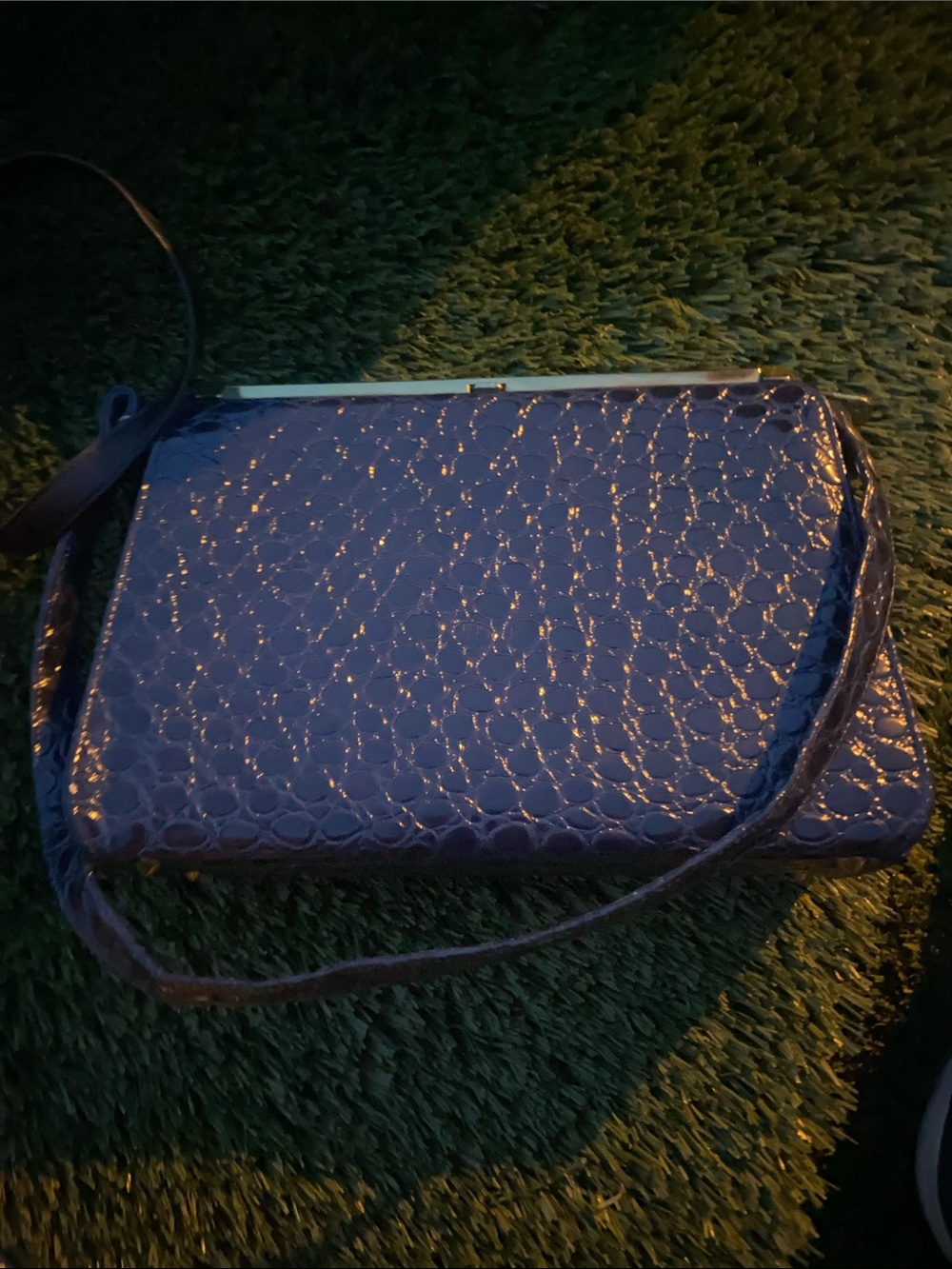 Glossy Navy Textured Crossbody Clutch with Strap